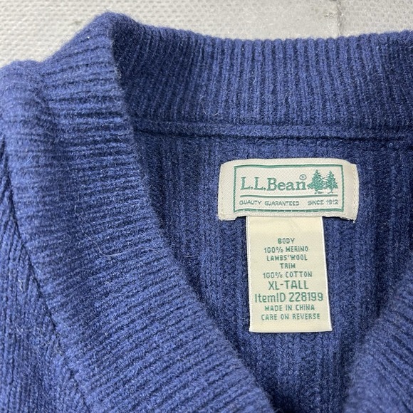 LL Bean Sweater Mens XL Tall Blue Pullover Wool Commando Henley Military Army - Picture 5 of 13